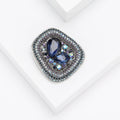 Geometric Silver Tone Brooch With Two Large Blue Teardrop Crystals view 3