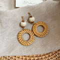 Woven Rattan Drop Earrings in Triangle and Round Styles view 7