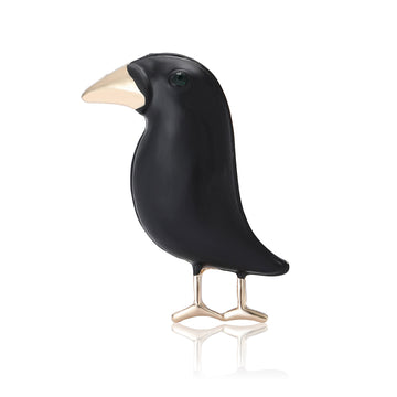 Matte Black Crow Brooch With Gold Tone Beak and Legs