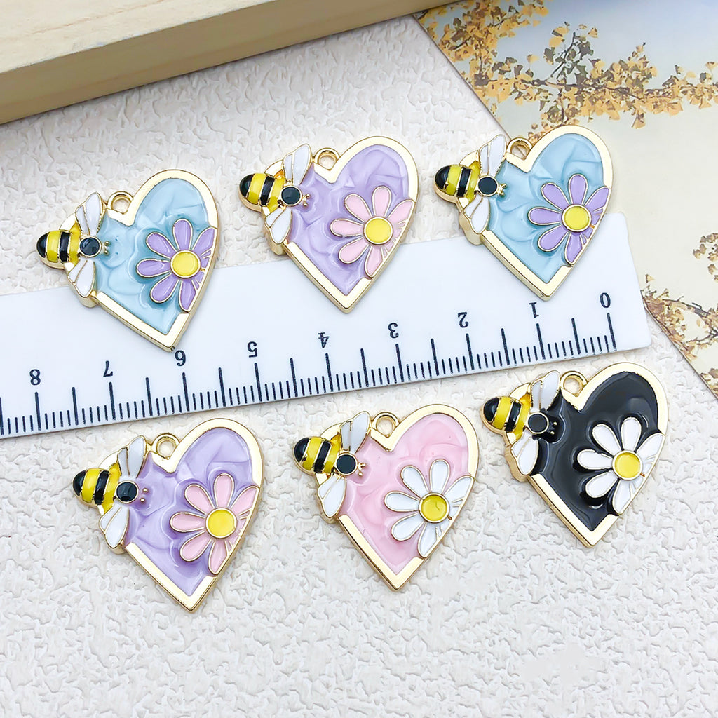 Enamel Zinc Alloy Bee Daisy Heart charm pendants for DIY earrings necklaces and keychains