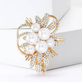 Pearl Cluster Flower Brooch Rhinestone Leaves Four Metal Tones view 2