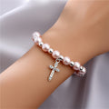 Pearl-Look Beaded Bracelet With Metal Cross Charm, 2 Styles view 2