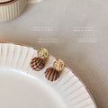 Gold-Tone Hammered Disc Houndstooth Yarn Ball Drop Earrings view 4