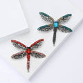 Rhinestone Dragonfly Brooch Openwork Wings Red or Blue view 2