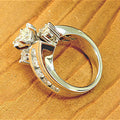 Marquise Clear Cluster Three-Stone Ring In Polished Silver Tone view 4