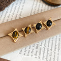 Gold Starburst Oval Stone Stud Earrings Statement Jewelry view 1