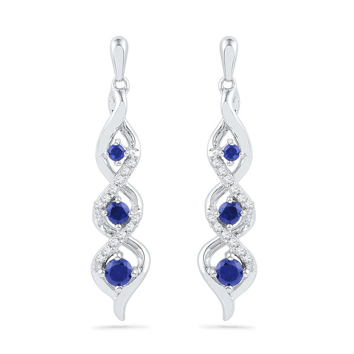 Silver Tone Blue Marquise Stone Linear Drop Earrings