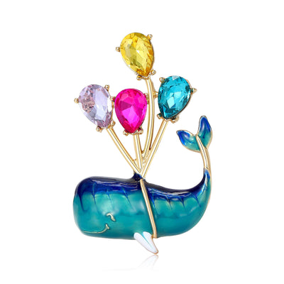 Blue Enamel Whale Brooch Carrying Colorful Crystal Balloons grouped product view