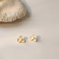 Ivory Three Petal Flower And White Pearl Center Stud Earrings view 4
