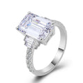 Oversized Rectangular Solitaire Stepped Three-Stone Ring In Silver Tone view 5