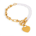 Pearl Bead Bracelet With Heart Charm OT Toggle Clasp view 5