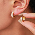 Square Zirconia Gold Huggie Hoop Earrings Stainless Steel Pair view 2