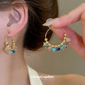 Stone Chip Beaded Hoop Earrings In Blue And Multicolor view 4