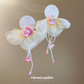 White Chiffon Flower Pink Tassel Stud Earrings Fashion Jewelry for Women view 2