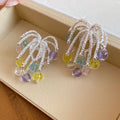 Pastel Beaded Fountain Tassel Statement Stud Earrings view 6