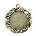 Scroll Border Round Cabochon Pendant Settings in Two Finishes view 3