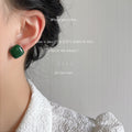 Dark Green Square Glossy Enamel Stud Earrings Pair view 2