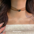 Brown Lace Heart Choker with Antique Gold Tone Setting view 3