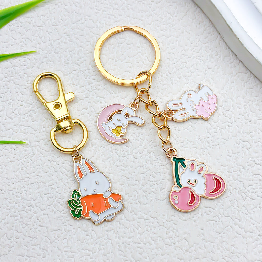 Enamel Zinc Alloy White Rabbit Carrot charm pendants for DIY keychains bracelets necklaces