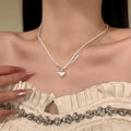 Silver Double Strand Necklace With Small Heart Pendant view 1