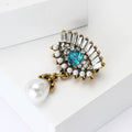 Evil Eye Crystal Brooch with Hanging Pearl in Two Tones view 3