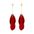 Deep Red Layered Petal Long Statement Drop Earrings view 5