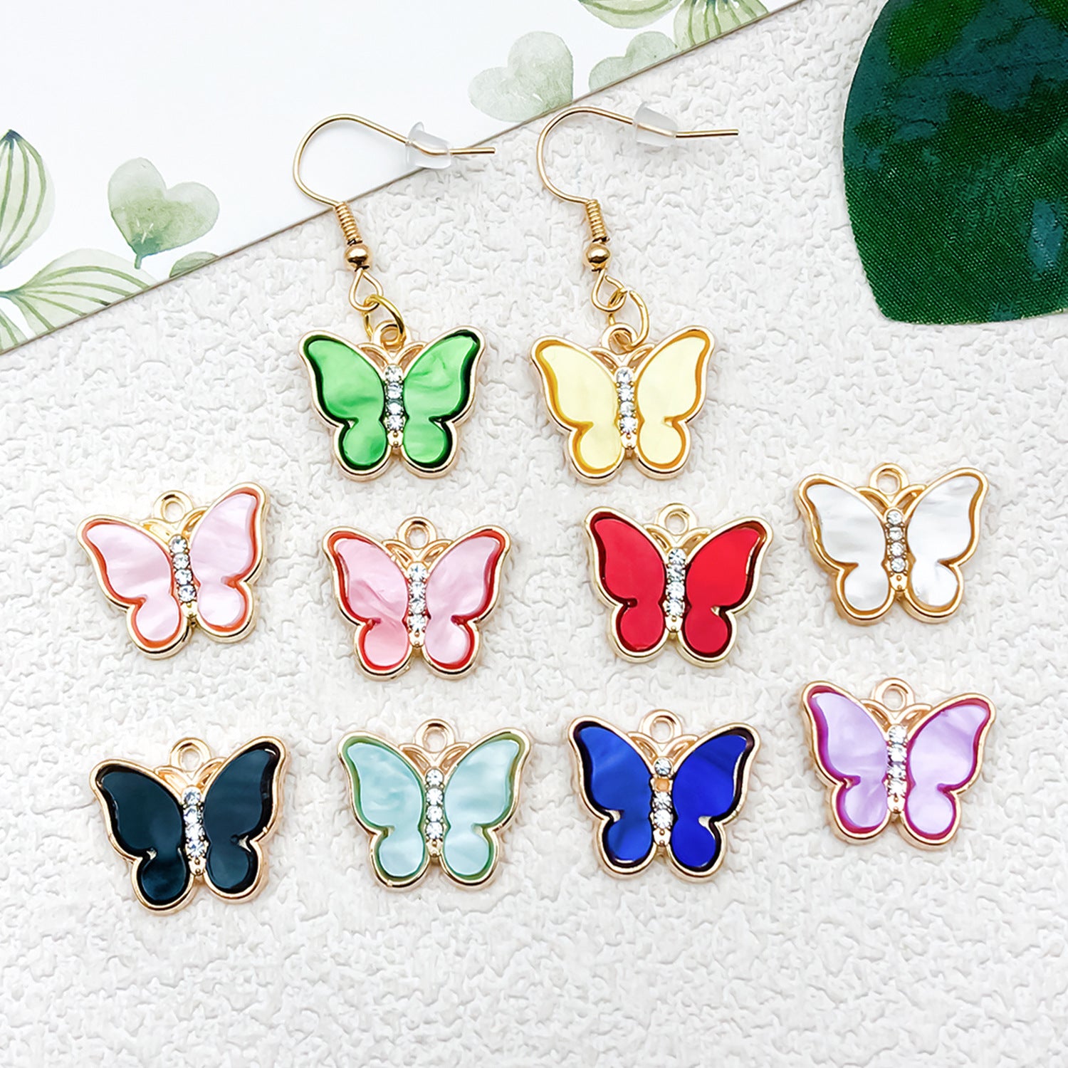 Colorful Rhinestone Acrylic Butterfly Charm Pendant for DIY Necklace Earrings Phone Strap