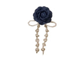 Fabric Rose Pearl Bow Tassel Duckbill Hair Clip Pair view 5