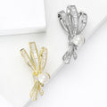 Pearl Ribbon Bow Brooch In 2 Styles With Polished Metal Details view 3