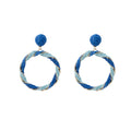 Three Color Woven Round Hoop Statement Dangle Stud Earrings view 5
