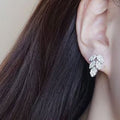 Silver Tone Pavé Crystal Leaf Cluster Stud Earrings view 2