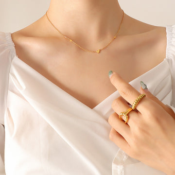 Mini Heart Station Necklace Delicate Fine Chain Gold Rose Steel