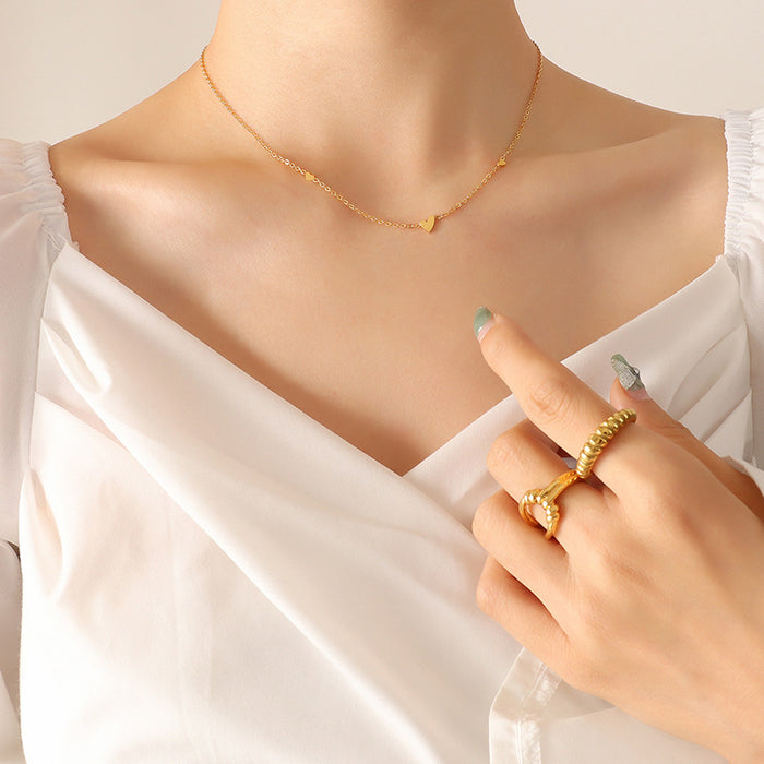 Mini Heart Station Necklace Delicate Fine Chain Gold Rose Steel