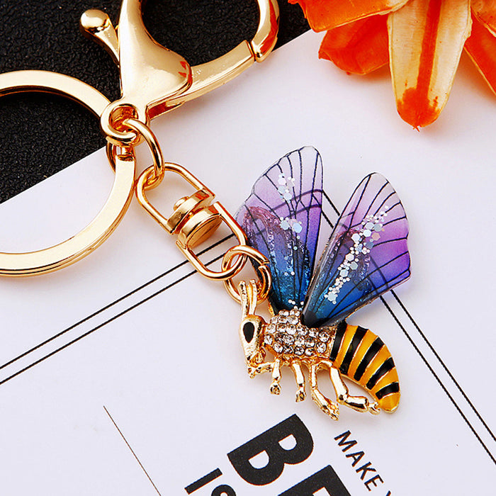 Mini Bee Keychains with Green Fuchsia and Purple Translucent Wings