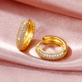 Triple-Row Clear Stone Hinged Hoop Earrings In Polished Gold Tone view 3