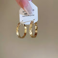 Textured Rectangular Metal Hoop Earrings in Polished Gold Tone view 6