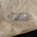 Silver Open Double Band Heart CZ Adjustable Ring Two Colors view 4