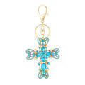 Rhinestone Filigree Cross Keychain Gold Tone Crystal Charm view 5