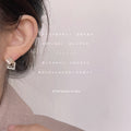 Gold Layered Square Stud Earrings Cat Eye Crystal Frame view 2