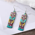 Silver Tone Colorful Printed Acrylic Mask Hook Earrings in Six Designs view 4