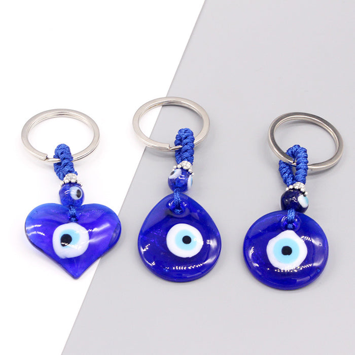 Silver Tone Blue Glass Evil Eye Clip Keychains in Five Shapes