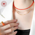 Gold Double Layer Necklace with Red or Black Glass Beads view 3