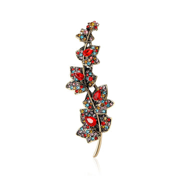 Rhinestone Leaf Branch Brooch Blue Multicolor Crystal Stones