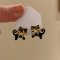 Black Gold Cat Bow Novelty Stud Earrings For Women view 3