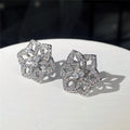 Silver Tone Clear Stone Layered Flower Stud Earrings view 1