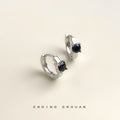 Silver Thin Huggie Hoop Black Crystal Solitaire Earrings view 3