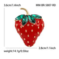 Red Enamel Strawberry Brooch With Green Crystal Leaves view 6