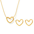 Gold Open Heart Stud Earrings And Pendant Necklace Set view 5