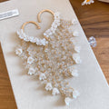 White Floral Cascade Long Tassel Ear Hook Earrings view 6
