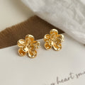 Gold Dimensional Five Petal Flower Stud Earrings Pair view 6